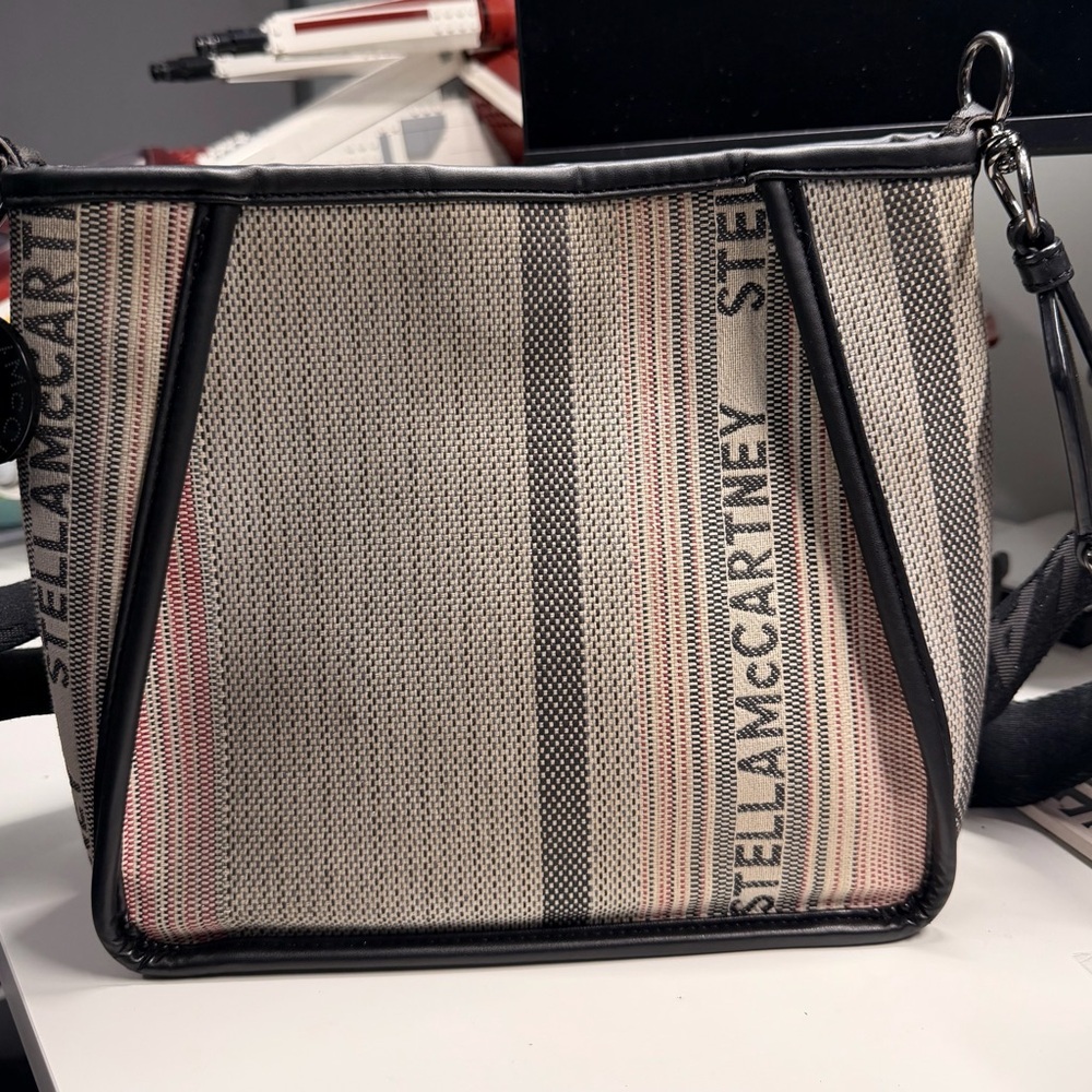 Stella McCartney Black and Cream Striped Shoulder Bag